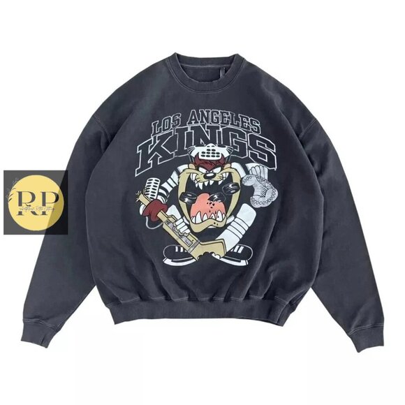 Los Angeles Kings looney tunes Taz NHL Retro Style Black Sweatshirt shirt '96 - Picture 1 of 2